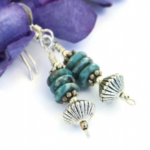 LASTING IMPRESSION - Turquoise Jasper Handmade Earrings, Pewter Hogan Gemstone Dangles