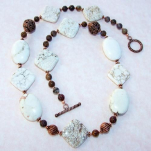 EARTH ELEMENTS - White Magnesite Pietersite Copper Necklace, Handmade