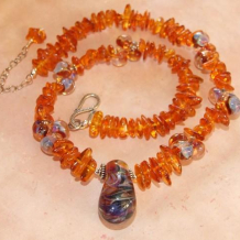 REVERIE - Boro Glass Pendant Teardrops Amber Handmade Necklace
