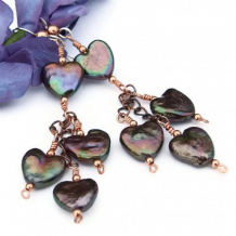 LOTS OF HEARTS - Valentines Peacock Pearl Heart Earrings, Handmade Unique Jewelry