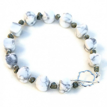 HARMONIA - White Howlite Pyrite Handmade Bracelet ,Gemstone Jewelry Unique