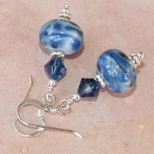 BLUE JEANS - Blue Lampwork Beads Crystals Sterling Handmade One of a Kind Earrings Blue Lampwork Beads Crystals Sterling Handmade Earrings