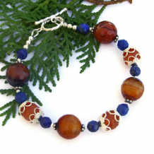 BIG SKY CANYON - Fire Agate, Carnelian and Lapis Lazuli Handmade Bracelet 