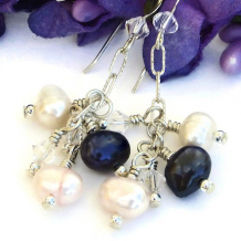 FORTUNA - Pearl and Swarovski Crystal Cluster Earrings, Handmade Jewelry