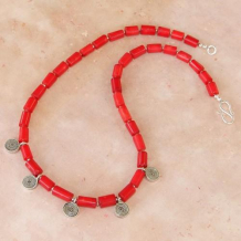 RHAPSODY IN RED - Red Coral Thai Spirals Handmade Necklace