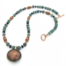 LHASA DREAMING - Tibetan Pendant African Turquoise Copper Necklace, Handmade
