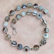 WHEN BEAUTY CALLS - Banded Eye Agate Pyrite Sterling Necklace, Handmade