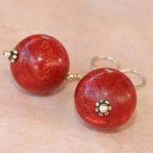  MAIKA'I - Sponge Coral Red Orange Sterling Silver Handmade Earrings, Classic