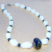 SKY RIDER - Blue Boro Bead Opalite Handmade Necklace, Lampwork Jewelry