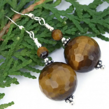 EL TIGRE - Tigers Eye Handmade Earrings, Golden Faceted Gemstone Beaded Jewelry