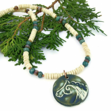 SAOIRSE - Celtic Horse Pendant Necklace, Bone Emeralds Handmade Beaded