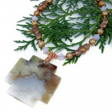 GLORY! - Handmade Cross Necklace, Fancy Agate Pearls Unique  