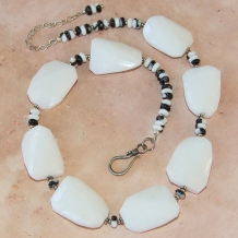EMBRACE THE SONG OF SUMMER - 0 Snow Quartz Handmade Necklace, Zebra Jasper Chunky Gemstone Jewelry