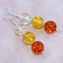 SOLES DE ORO - Amber Multi Colored Handmade Earrings, Sterling Gemstone Beaded Jewelry