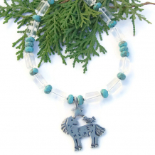 "Amici" Horse, Bird and Star Handmade Necklace with Quartz and Turquoise Magnesite