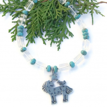"Amici" Horse, Bird and Star Handmade Necklace with Quartz and Turquoise Magnesite "Amici" Horse, Bird and Star Handmade Necklace with Quartz and Turquoise Magnesite