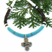 CABALLO AMOR - Horse and Heart Cross Necklace, Turquoise Petroglyph Southwest Jewelry