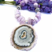 ANCIENT MYSTERIES - Amethyst Druzy Stalactite Necklace, Lavender Purple Gemstone Handmade Beaded Jewelry