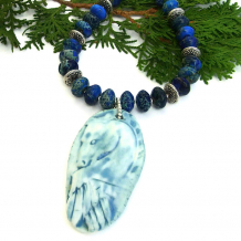 "Angel Horse" - Angel Horse Pendant Necklace, Blue Jasper Gemstone Artisan Handmade Jewelry