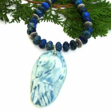 ANGEL HORSE - Angel Horse Pendant Necklace, Blue Jasper Gemstone Artisan Handmade Jewelry