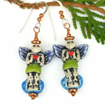 SKELETON ANGELS - Winged Skeleton Angel Earrings, Halloween Day of the Dead Jewelry Gift