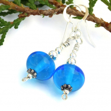 "Aqua Delight" - Aqua Blue Lampwork Handmade Earrings, Glass Sterling Silver Artisan Dangle Jewelry