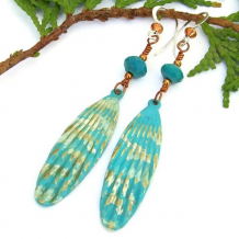 TURQUOISE WATERFALL - Aqua Turquoise Waterfall Handmade Earrings, Antiqued Brass Jewelry 