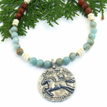 "Attempt the Impossible" - Running Horse Handmade Necklace, Southwest Jasper Gemstone Jewelry