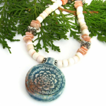 AWAKENING - Lotus Flower Yoga Necklace, Buddhist Zen Raku Pendant Shell Artisan Jewelry