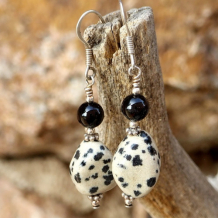 SPOTTI - Handmade Gemstone Earrings Dalmatian Jasper Black Onyx Spotted Jewelry