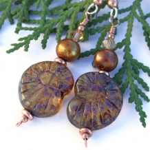 SPIRALING OUT OF CONTROL - Ammonite Spirals Handmade Earrings, Czech Glass Pearls Beaded Jewelry