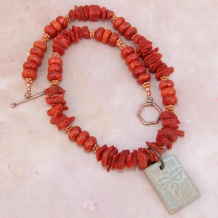 CONTEMPLATION - Nepal Stone Pendant Sponge Coral Handmade Necklace, Jewelry