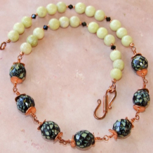 LAST WALTZ OF THE EVENING - Czech Glass Serpentine Copper Necklace, Handmade Shabby Chic