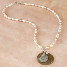ANCIENT VOICE - Ammonite Fossil Necklace, Handmade Pearls Silver Spiral Jewelry