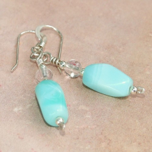 CARIBBEAN DREAMS - Peruvian Blue Opal Earrings, Quartz Handmade Gemstone Jewelry