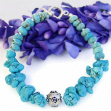 TURQUOISE TREASURE - Turquoise Handmade Bracelet, Magnesite Sterling Bead Jewelry