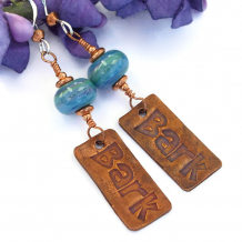 "Bark" - Artisan Dog Rescue Handmade Earrings Copper Turquoise Lampwork Jewelry