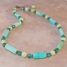 ORINOCO - Peruvian Opal Russian Amazonite Olive Jade Handmade Necklace
