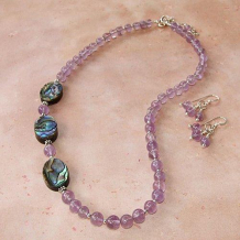 DANCING IN THE ISLES - Paua Shell Lavender Amethyst Purple Sterling Handmade Necklace