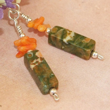 FLOREANA - Rhyolite Orange Coral Handmade Earrings, Sterling Gemstone Jewelry