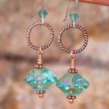 KA'ANAPALI - Aqua Czech Glass Handmade Earrings, Copper Sparkly Jewelry Unique KA'ANAPALI - Aqua Czech Glass Handmade Earrings, Copper Sparkly Jewelry Unique