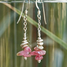 NATURE'S SONG - Pink Tourmaline Sterling Nuggets Chain Handmade Earrings