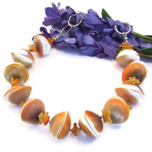 BEACHCOMBER - Shiva Shell Beach Necklace, Chunky Jewelry Gift Orange Coral Sterling