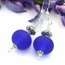 BEAU BLEU - Cobalt Blue Lampwork Sea Glass Handmade Earrings, Pewter Sterling Jewelry