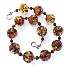 GLOWING ORBS - Chunky Amber Handmade Necklace Pearls Unique Jewelry Glowing
