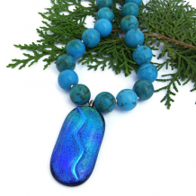 BLUE BAYOU - Blue Dichroic Pendant Turquoise Necklace Handmade Jewelry Gemstone