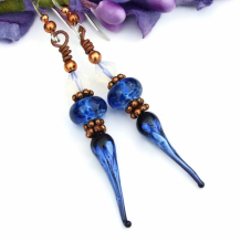 BLUE ICICLES - Blue Spikes Earrings, Boho Lampwork Swarovski Handmade Jewelry Gift
