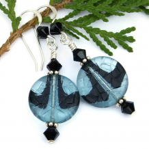 BLUE MY MIND - Vintage Czech Glass Coins, Swarovski Crystals and Sterling Silver