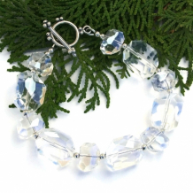 CLEARLY SPARKLY - AAA Crystal Quarts Handmade Necklace, Faceted Nuggets Sterling Artisan Bracelet 