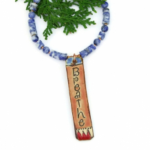 Breathe - Breathe Pendant Necklace, Yoga Jewelry Ceramic Sodalite Gemstone Artisan Handmade